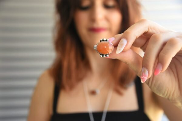anillo doble bolitas plata cornalina naranja colección Bolivia