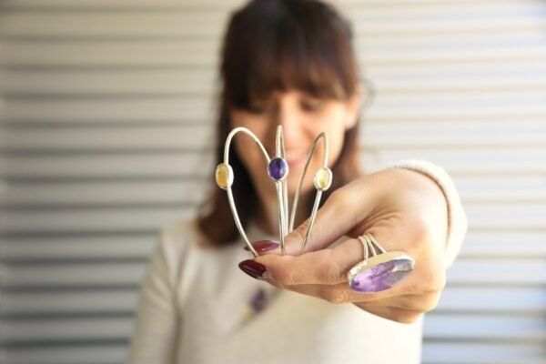 pulsera plata morado amarillo amatista y citrino colección Cuzco